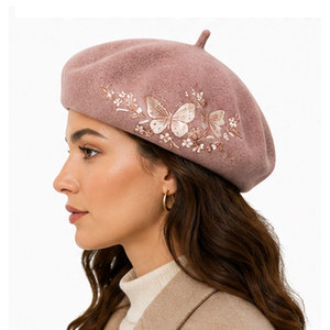 Merino Wool <b>Beret</b> Hat Comfortable Felt Fashion Hat with Fine Embroidery for Daily Wear Holiday and Outdoor Use - Product Image 5
