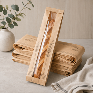 Premium Quality EcoRev Biodegradable Eco-Friendly Luxury Sharp Bottom Kraft Paper Bread <b>Bag</b> Window Patch Handle Custom Logo - Product Image 2