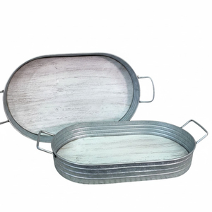 Ensemble de plateaux ovales en métal galvanisé avec poignées en corde, plateaux décoratifs vintage pour la maison, la cuisine, le bar et les événements - Product Image 5