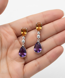 925 <b>Silver</b> <b>Drop</b> <b>Earrings</b> with Citrine Amethyst Crystal Accents-Classic Women's Wedding & Party Jewelry - Product Image 3