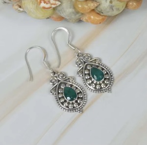 925 Sterling Silver Natural Emerald <b>Hook</b> <b>Earrings</b> Handmade Gemstone - Product Image 5