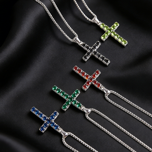 Collier pendentif croix en argent 925 pour homme avec diamants Moissanite multicolores, bijoux de luxe - Product Image 6