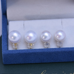 Zhuji Danshui 11-12mm White Round S925 <b>Silver</b> <b>Stud</b> <b>Earrings</b> Strong Light Fine Flaws Pearl Earstuds with Mesh Elegant Durable - Product Image 4