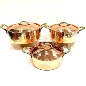 Casserole en cuivre artisanale vintage avec couvercle, poignées en laiton, durable, pour la cuisine, l'hôtellerie, la restauration et la maison - Product Image 1