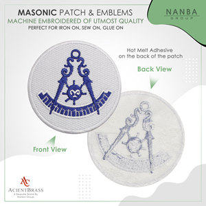 Écusson brodé Maître Maçon, thermocollant, sur toile, broderie bleue sur fond blanc, pour chapeaux et vêtements - Product Image 2