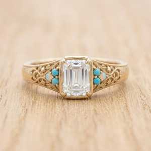 IGI Certified Emerald Brilliant Lab Grown Diamond Solitaire Engagement Ring 10K 14K 18K Solid Gold Color DEF VS Vintage Filigree - Product Image 1