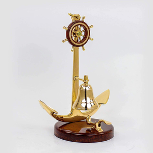 Campana de Servicio Marítima de Latón Vintage con Ancla y Rueda de Barco, Decoración Náutica para Barco, Hogar o Zona Costera - Product Image 5