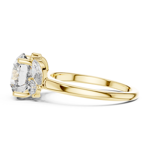 Anillo de compromiso con diamante cultivado en laboratorio, redondo, con piedras laterales en forma de pera, en oro rosa – Anillo de propuesta de matrimonio con tres diamantes para mujer - Product Image 2