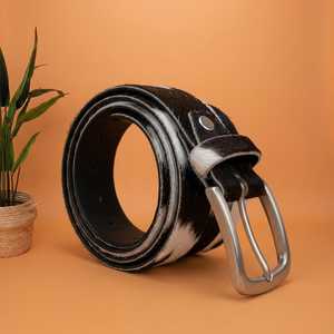 Cinturón de Cuero Vacuno Negro Sólido Vintage con Remaches, Hebilla Rectangular de Aleación Plateada, Estilo Casual, Cuero Genuino, 3.5cm de Ancho, 120cm - Product Image 2