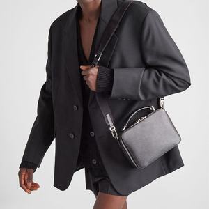 Custom Logo <b>Black</b> Saffiano Leather Zipper Crossbody Purse Shoulder Messenger <b>Bag</b> for Men - Product Image 5