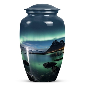 Urna Funeraria de Metal Hecha a Mano para Cenizas Humanas, Diseño de Aurora Boreal, Urna Grande para Entierro de Adultos, Urnas Funerarias Conmemorativas al por Mayor - Product Image 1