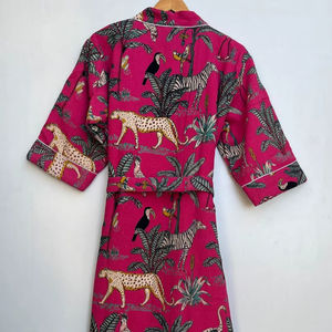 Bata de Baño Unisex de Algodón con Tejido Waffle, Estilo Kimono, con Estampado Floral - Product Image 1