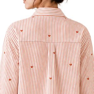 เสื้อเชิ้ตผู้หญิงลายทางสีส้มสนิมขาว แขนยาว ผ้าฝ้าย ปักลายหัวใจ ทรงหลวม สไตล์ลำลอง แฟชั่นโอเวอร์ไซส์ - Product Image 6