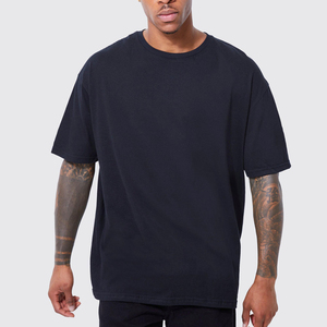 เสื้อยืดคอกลมแขนสั้นผ้าฝ้ายเจอร์ซีย์สีดำทรงโอเวอร์ไซส์สำหรับผู้ชาย สไตล์ลำลอง ผ้าถักเนื้อแน่น - Product Image 1