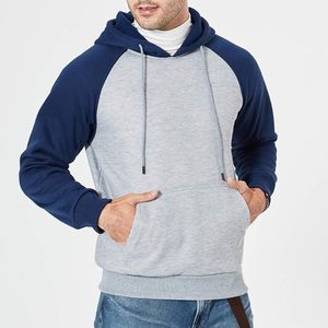 OEM Custom Jacket <b>Raglan</b> Sleeves with Pocket Athleticwear Men's Color Block Pullover Fleece Hoodie Casual Hooded Sweatshirts <b>Top</b> - Product Image 3
