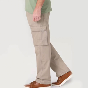 Pantalon cargo pour homme, coupe droite, kaki, coton, taille élastique, plusieurs poches, style décontracté, respirant, à porter au printemps - Product Image 2