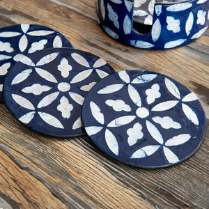 Posavasos de Lujo Hechos a Mano con Incrustaciones de Hueso y Madera, Ligeros, Clásicos, Ecológicos, Azul Cielo y Blanco, Premium, Personalizados para Bodas - Product Image 4