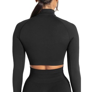 High Quality Fitness <b>Women</b> Soft Crew Neck Long Sleeve Crop <b>Top</b> Shirt Sportswear Slim Fit <b>Compression</b> Sexy Gym Crop <b>Top</b> - Product Image 6