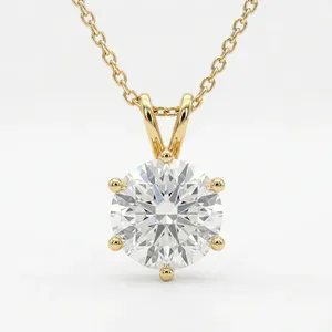 Pendentif solitaire en diamant rond taille brillant en or blanc et jaune 18 carats pour femme, certifié IGI, clarté D VVS1, cadeau de fiançailles classique - Product Image 3