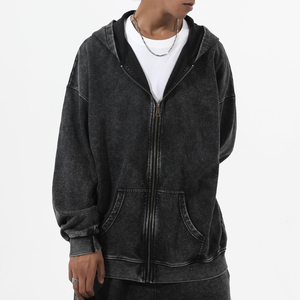 Sweat à capuche pour homme de haute qualité, style streetwear, effet délavé à l'acide, léger, zippé, confortable, coupe ample, design personnalisable. - Product Image 5
