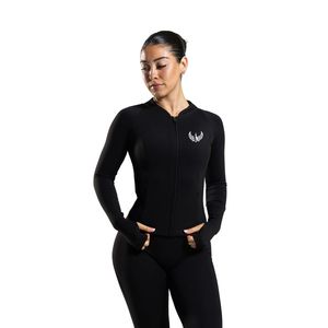 Women's Black Full Zip Training <b>Jacket</b> with Thumb Holes Long Sleeve Breathable Stretch <b>Workout</b> Gym Running Activewear <b>Jacket</b> - Product Image 1