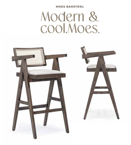 Tabouret de bar moderne en bois pivotant avec siège rembourré et accoudoirs en corde pour îlot de cuisine - Product Image 1