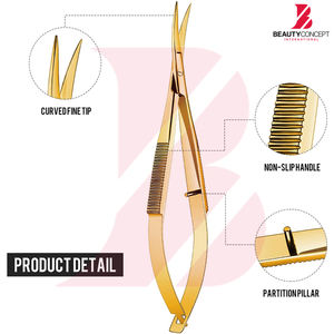 Tijeras de Precisión para Cejas y Pestañas, Ligeras, de Acero Inoxidable, con Hoja Curva de 4.25 Pulgadas, Color Dorado, para Diestros - Product Image 3