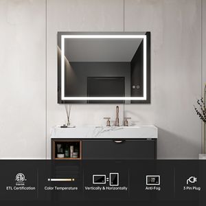 Specchio da Bagno a LED da 28x36 Pollici ad Alta Luminosità, Montato a Parete, Antiappannamento, con Funzione Dimmer Controllabile Separatamente - Product Image 2