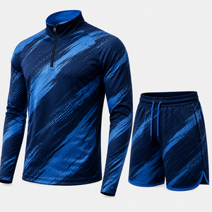 Men's Quarter-<b>Zip</b> Pullover Shorts Set Digital Printing 100% Polyester Knitted Breathable Quick Dry Casual Spring Wear - Product Image 2