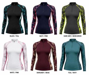 <b>Women's</b> Full Sleeve Rash Guard <b>Swim</b> Top Eco-Friendly UV Protection Breathable Quick Dry Spandex 180g Fabric Black Teal Print - Product Image 3