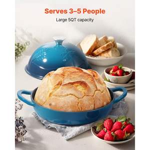 Cocotte en fonte émaillée robuste de 5 pintes pour la cuisson du pain au levain, ustensile de cuisine avec double couvercle et poignées, compatible four et induction - Product Image 2