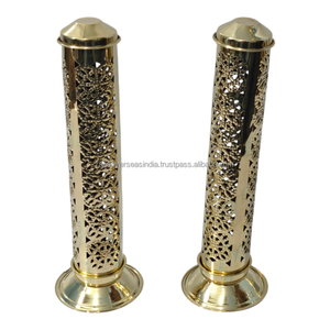 Soporte de latón premium para quemador de incienso en forma de torre, diseño Jali con ventilación, soporte metálico hecho a mano, ecológico, para el hogar, el templo o la espiritualidad. - Product Image 1