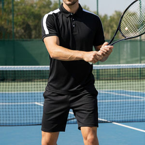 Polos para Hombre con Franja de Malla en Contraste Deportivo en los Hombros, Diseño Sólido, Jersey, Suministro ODM, Tenis, Pickleball - Product Image 1