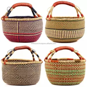 热销设计装饰海草bolga篮手工制作/带越南手柄的海草篮