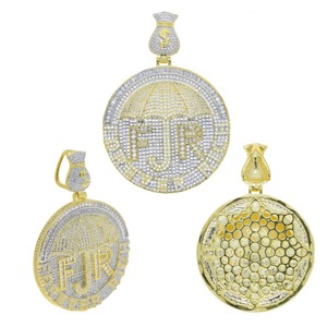 Collier pendentif lettre plaqué bicolore 'Forever Rich' avec Moissanite 'Iced Out Bling' et breloque parapluie et symbole de monnaie, bijoux Hip Hop pour homme - Product Image 3