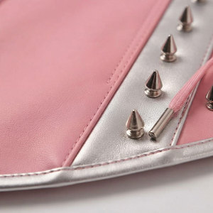 Pink PU Leather <b>Corset</b> With Silver Rivets Front Hook-and-Eye Back Lace-Up Women <b>Shapewear</b> Firm Control Women <b>Corset</b> - Product Image 6