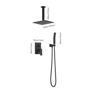 Ensemble de douche de luxe noir mat avec mitigeur pluie, pommeau de douche à effet pluie monté au plafond et accessoires de salle de bain - Product Image 2