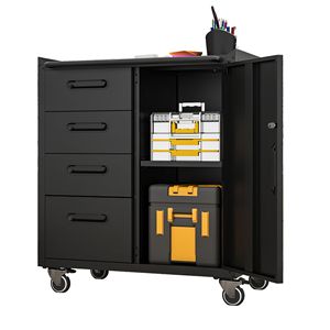 Black/Gray Sturdy Metal <b>Tool</b> <b>Storage</b> <b>Cabinet</b> with Wheels Organizer Solution for Garage Office or Home - Product Image 2