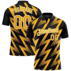 Maillot de football personnalisé pour homme, noir et jaune, motif géométrique, sublimation, évacuation de l'humidité, manches courtes, coupe classique, vêtements d'équipe pour adulte - Product Image 1