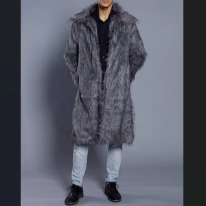 Manteau long en fausse fourrure pour homme, réversible, noir et blanc, veste d'hiver - Product Image 3