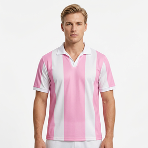 Chemise Homme Manches Courtes Rose et Blanc Unie en Tissu Tricoté Coupe Classique Design Uni Coton Anti-Boulochage - Product Image 4
