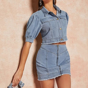 Conjunto de Dos Piezas para Mujer, Top Corto sin Mangas de Mezclilla Personalizado, Pantalones Cortos de Cintura Alta, Ropa de Verano, Nueva Llegada - Product Image 5