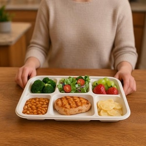 Plateau repas jetable durable à 6 compartiments pour riz, curry, snacks et accompagnements – Idéal pour pique-nique, camping et activités de plein air - Product Image 5