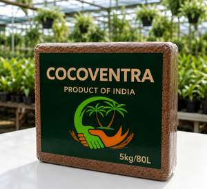 Cocoventra CV-7001 Bloc de fibre de coco 5 kg, tourbe de coco lavée, faible EC, tourbe de coco premium 80L, tamisée 6mm, en vrac, Inde - Product Image 1