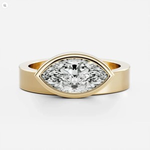 Marquise Cut Moissanite <b>Ring</b> 925 Sterling <b>Silver</b> Yellow Gold Plated Engagement <b>Solitaire</b> Promise <b>Ring</b> Minimalist Wedding <b>Ring</b> - Product Image 1