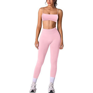 Conjunto de Yoga Antiestático para Mujer, Tela Antidesgarro con Protección UV, Bra Deportivo, Leggings de Cintura Alta, Diseño Moldeador, Nailon y Spandex, Color Puro - Product Image 1
