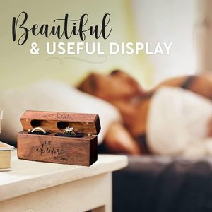 Boîte à alliances en bois pour cérémonie de mariage - Boîte porte-alliances en bois pour fiançailles, accessoires de mariage, boîtes à alliances pour deux alliances - Product Image 1