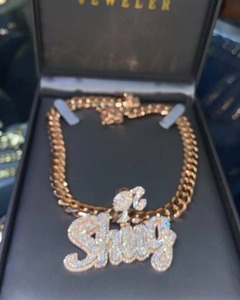 Collar con nombre personalizado y letra, colgante de número con moissanita, para hombre, estilo hip hop, rock, rapero, joyería de moda brillante. - Product Image 2