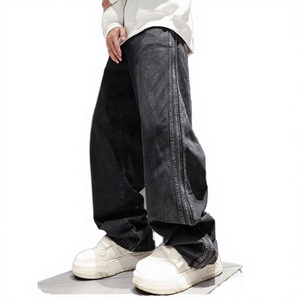 Jean en denim tissé noir vintage coupe droite pour homme, taille mi-haute, style streetwear printemps, mode Y2K, vente en gros OEM ODM - Product Image 2