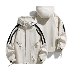 Veste coupe-vent à capuche oversize pour homme et femme, veste légère de style streetwear, fermeture éclair, bande latérale, veste décontractée urbaine - Product Image 2